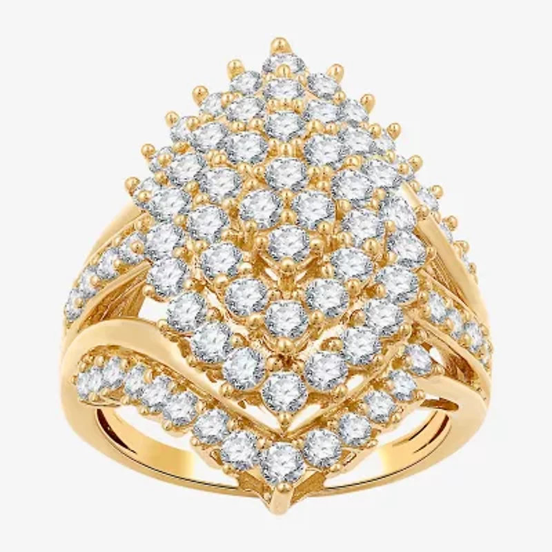 (G, Si1-Si2) Womens 2 CT. T.W. Lab Grown White Diamond 14K Gold Over Silver Cluster Cocktail Ring