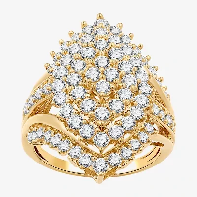 (G, Si1-Si2) Womens 2 CT. T.W. Lab Grown White Diamond 14K Gold Over Silver Cluster Cocktail Ring