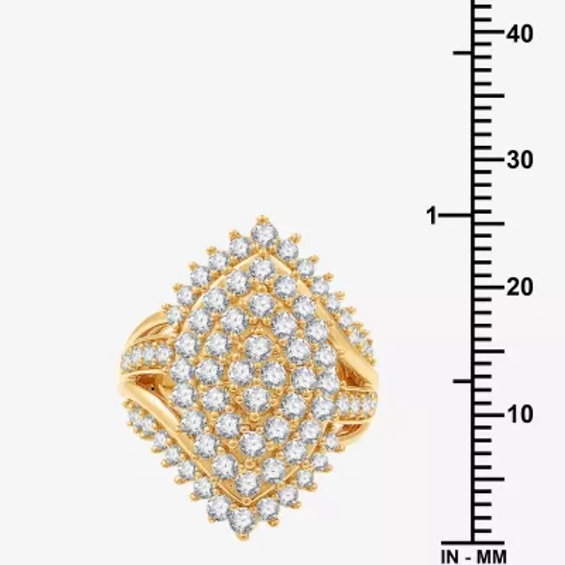 (G, Si1-Si2) Womens 2 CT. T.W. Lab Grown White Diamond 14K Gold Over Silver Cluster Cocktail Ring