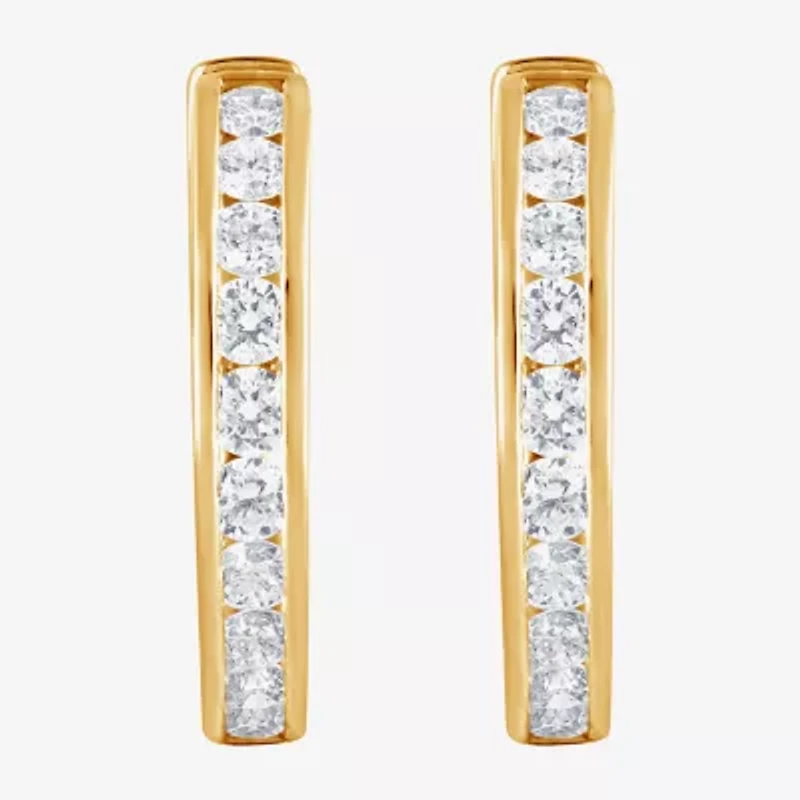 (F, Si2) Womens 1 CT. T.W. Lab Grown White Diamond 14K Gold Over Silver 19.5mm Hoop Earrings