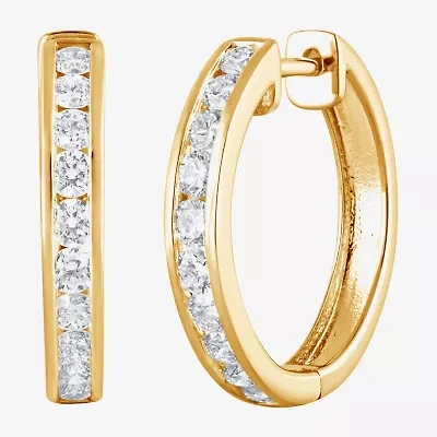 (F, Si2) Womens 1 CT. T.W. Lab Grown White Diamond 14K Gold Over Silver 19.5mm Hoop Earrings