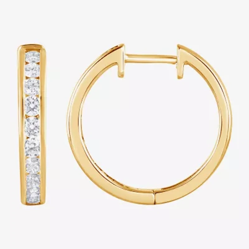 (F, Si2) Womens 1 CT. T.W. Lab Grown White Diamond 14K Gold Over Silver 19.5mm Hoop Earrings