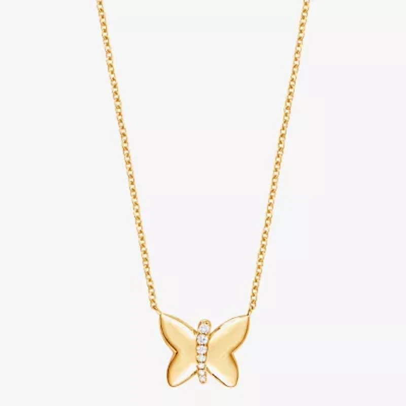 (F/Vs2) Womens 1/10 CT. T.W. Lab Grown White Diamond 14K Gold Over Silver Butterfly 18 Inch Pendant Necklace