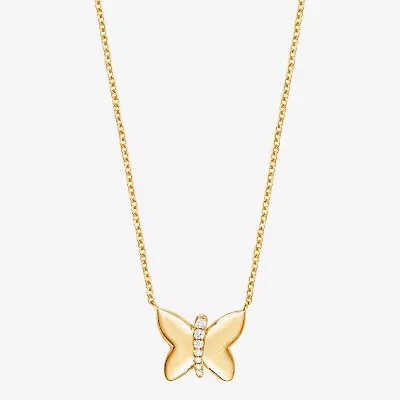 (F/Vs2) Womens 1/10 CT. T.W. Lab Grown White Diamond 14K Gold Over Silver Butterfly 18 Inch Pendant Necklace
