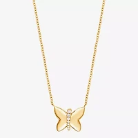 (F/Vs2) Womens 1/10 CT. T.W. Lab Grown White Diamond 14K Gold Over Silver Butterfly 18 Inch Pendant Necklace