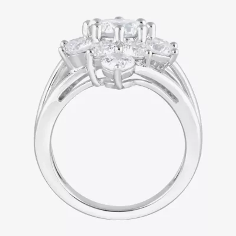 Diamond Blossom (F, Si2) Womens 3 CT. T.W. Lab Grown White Sterling Silver Cluster Cocktail Ring