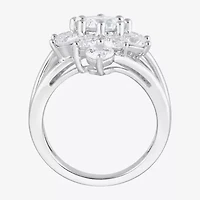 Diamond Blossom (F, Si2) Womens 3 CT. T.W. Lab Grown White Sterling Silver Cluster Cocktail Ring