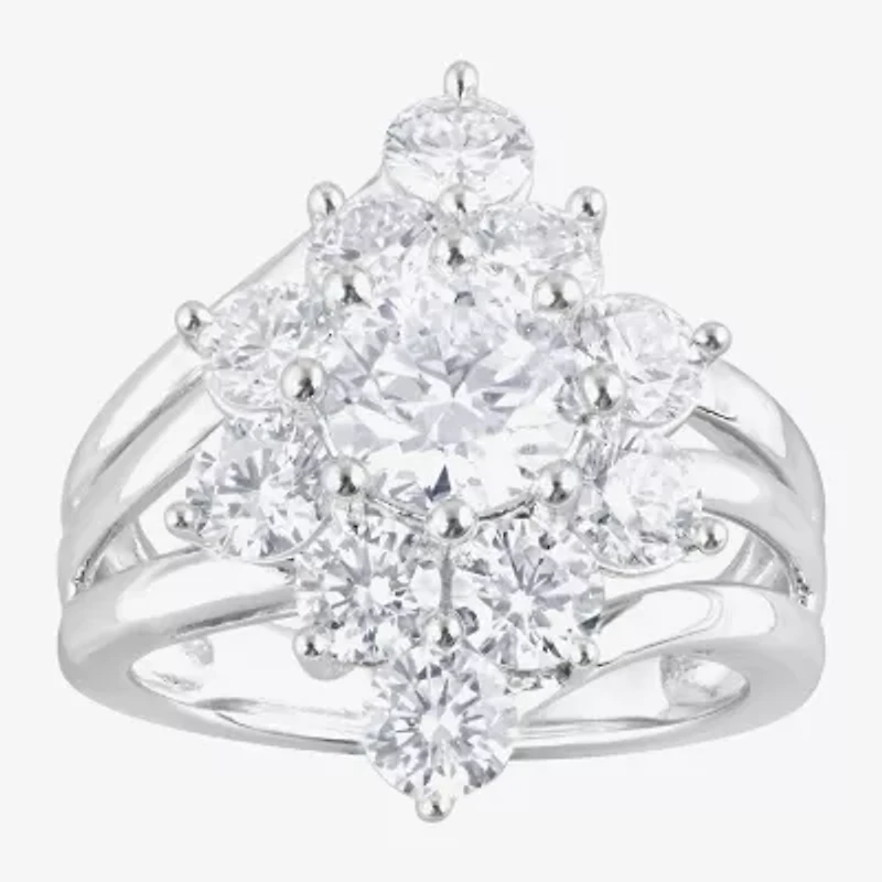 Diamond Blossom (F, Si2) Womens 3 CT. T.W. Lab Grown White Sterling Silver Cluster Cocktail Ring