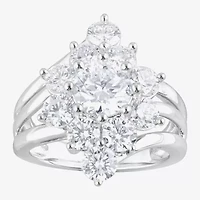 Diamond Blossom (F, Si2) Womens 3 CT. T.W. Lab Grown White Sterling Silver Cluster Cocktail Ring