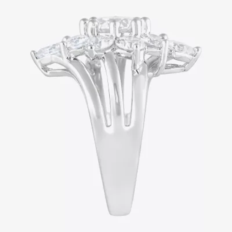 Diamond Blossom (F, Si2) Womens 3 CT. T.W. Lab Grown White Sterling Silver Cluster Cocktail Ring