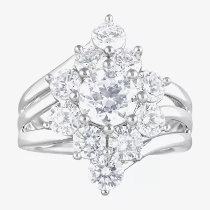 Diamond Blossom (F, Si2) Womens 3 CT. T.W. Lab Grown White Sterling Silver Cluster Cocktail Ring