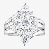 Diamond Blossom (F, Si2) Womens 3 CT. T.W. Lab Grown White Sterling Silver Cluster Cocktail Ring