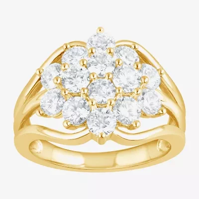 Diamond Blossom (F, Si2) Womens 3 CT. T.W. Lab Grown White 14K Gold Over Silver Cluster Cocktail Ring