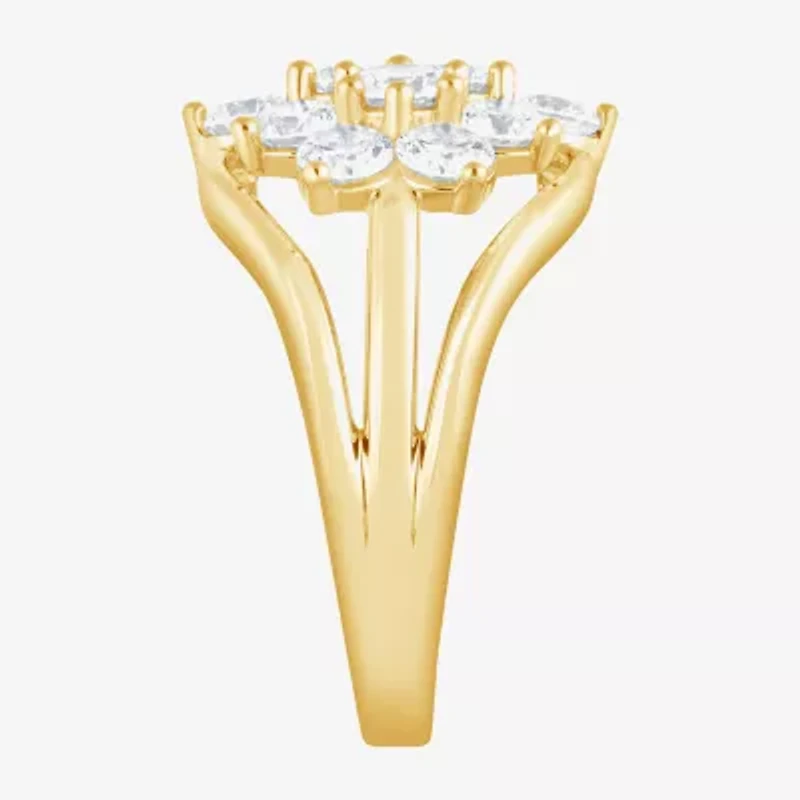 Diamond Blossom (F, Si2) Womens 3 CT. T.W. Lab Grown White 14K Gold Over Silver Cluster Cocktail Ring