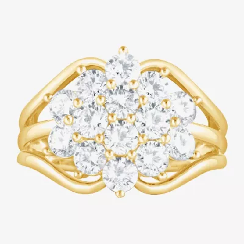 Diamond Blossom (F, Si2) Womens 3 CT. T.W. Lab Grown White 14K Gold Over Silver Cluster Cocktail Ring