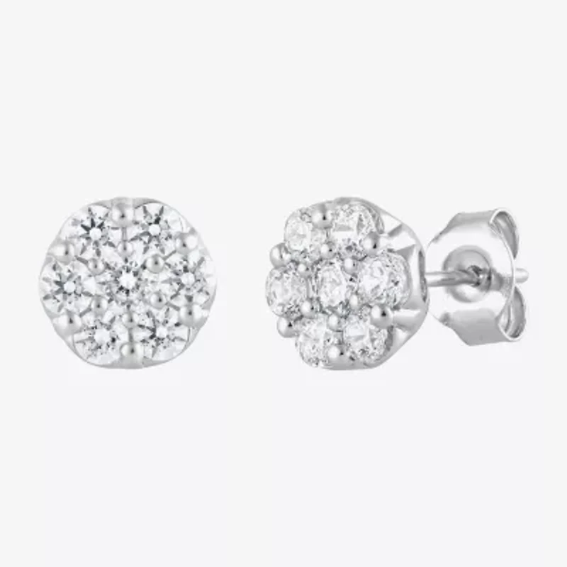 Diamond Blossom (F, Si2) 1 CT. T.W. Lab Grown White Diamond Sterling Silver 8mm Round Stud Earrings