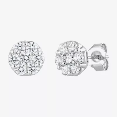 Diamond Blossom (F, Si2) 1 CT. T.W. Lab Grown White Diamond Sterling Silver 8mm Round Stud Earrings