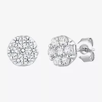 Diamond Blossom (F, Si2) 1 CT. T.W. Lab Grown White Diamond Sterling Silver 8mm Round Stud Earrings