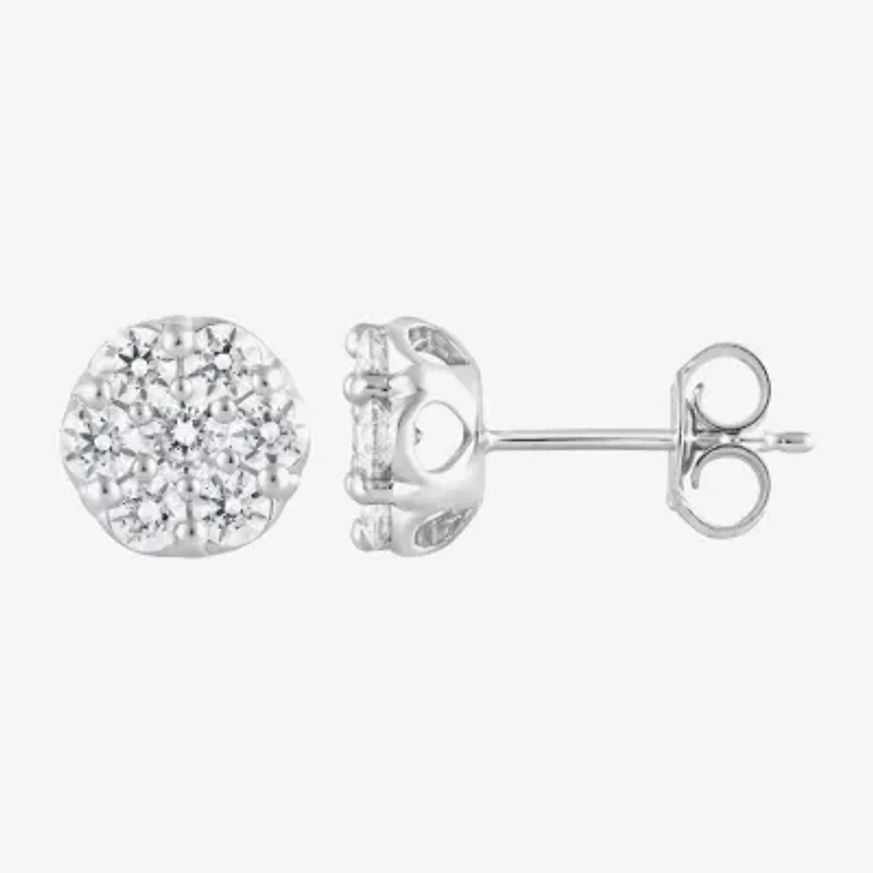 Diamond Blossom (F, Si2) 1 CT. T.W. Lab Grown White Diamond Sterling Silver 8mm Round Stud Earrings