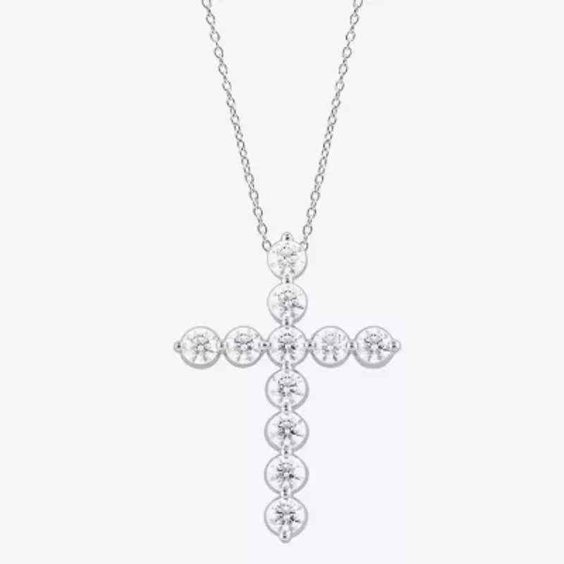 Cross (F/Si2) Womens 2 CT. T.W. Lab Grown White Diamond Sterling Silver Cross 18 Inch Pendant Necklace