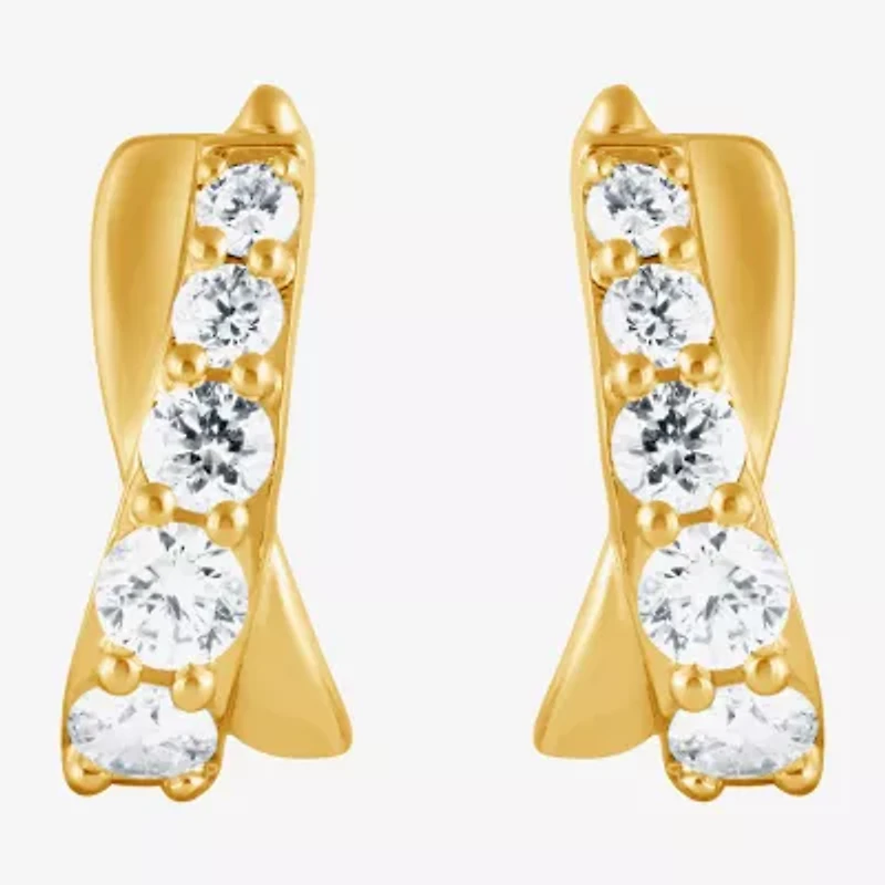 (F/Si2) Womens 1 CT. T.W. Lab Grown White Diamond 14K Gold Over Silver 14.3mm Hoop Earrings