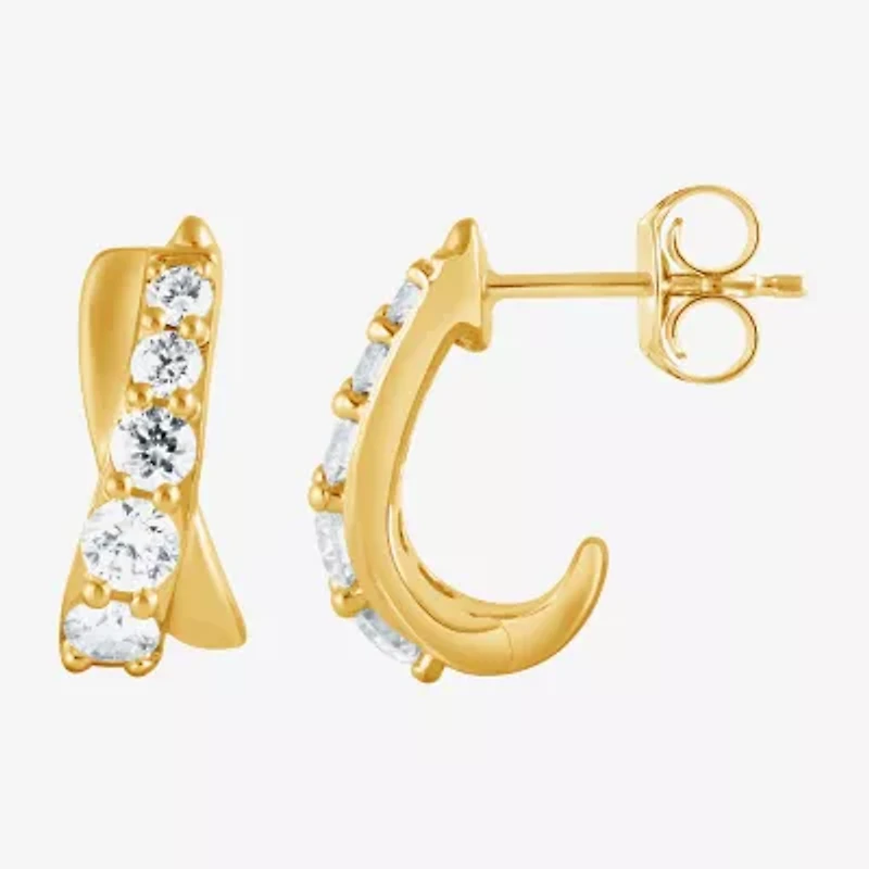 (F/Si2) Womens 1 CT. T.W. Lab Grown White Diamond 14K Gold Over Silver 14.3mm Hoop Earrings