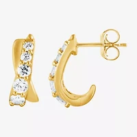 (F/Si2) Womens 1 CT. T.W. Lab Grown White Diamond 14K Gold Over Silver 14.3mm Hoop Earrings