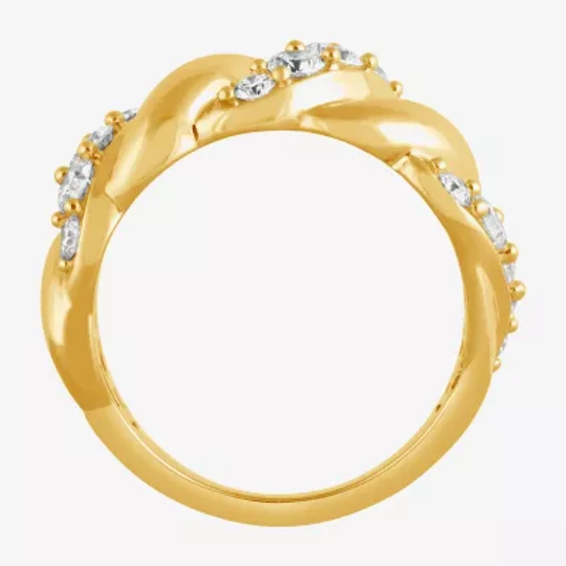 (F, Si2) Womens 1 CT. T.W. Lab Grown White Diamond 14K Gold Over Silver Cocktail Ring