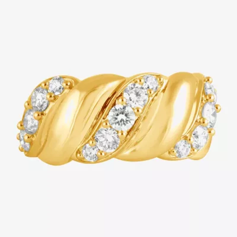 (F, Si2) Womens 1 CT. T.W. Lab Grown White Diamond 14K Gold Over Silver Cocktail Ring