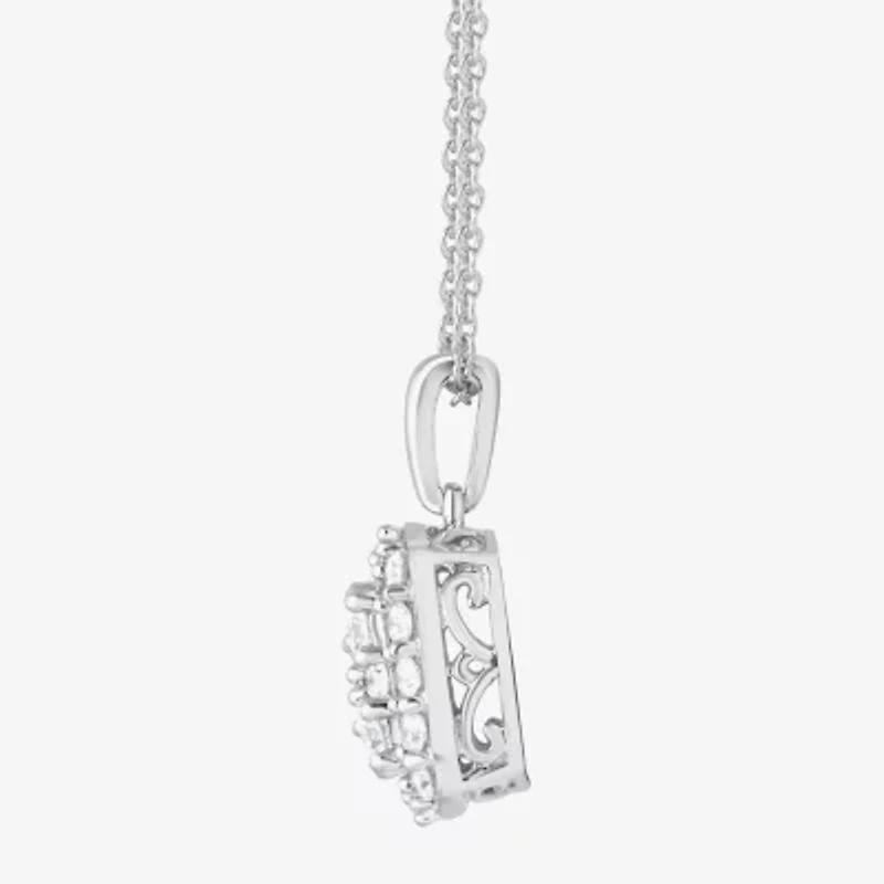 (F, Vs2) Womens 1 CT. T.W. Lab Grown White Diamond Sterling Silver Cushion 18 Inch Pendant Necklace