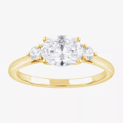 (F/Si2) Womens 1 1/7 CT. T.W. Lab Grown White Diamond 14K Gold Over Silver 3-Stone Cocktail Ring