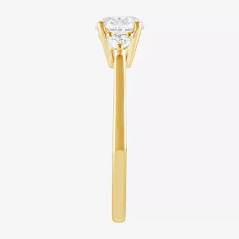 (F/Si2) Womens 1 1/7 CT. T.W. Lab Grown White Diamond 14K Gold Over Silver 3-Stone Cocktail Ring