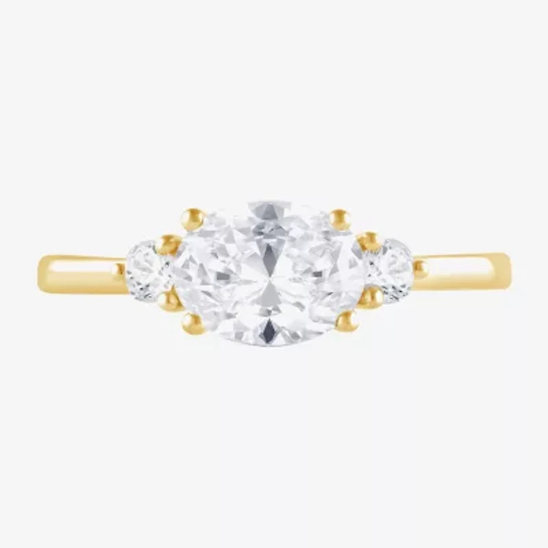 (F/Si2) Womens 1 1/7 CT. T.W. Lab Grown White Diamond 14K Gold Over Silver 3-Stone Cocktail Ring