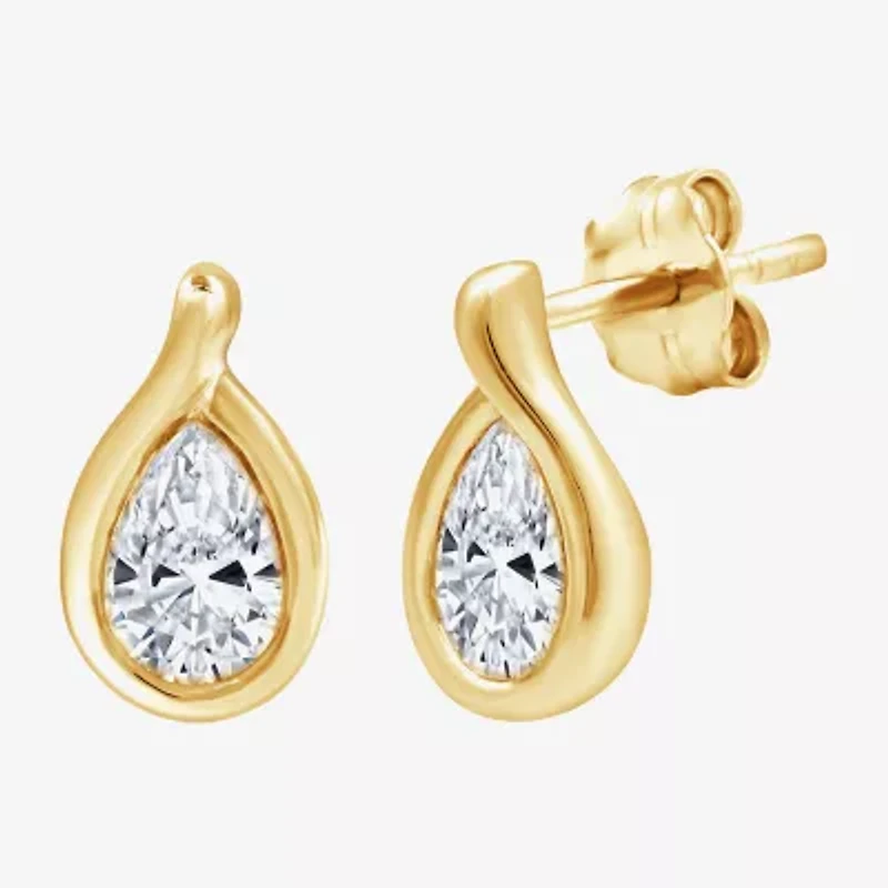 (G, Si1-Si2) 2 CT. T.W. Lab Grown White Diamond 14K Gold Over Silver 14.5mm Pear Stud Earrings