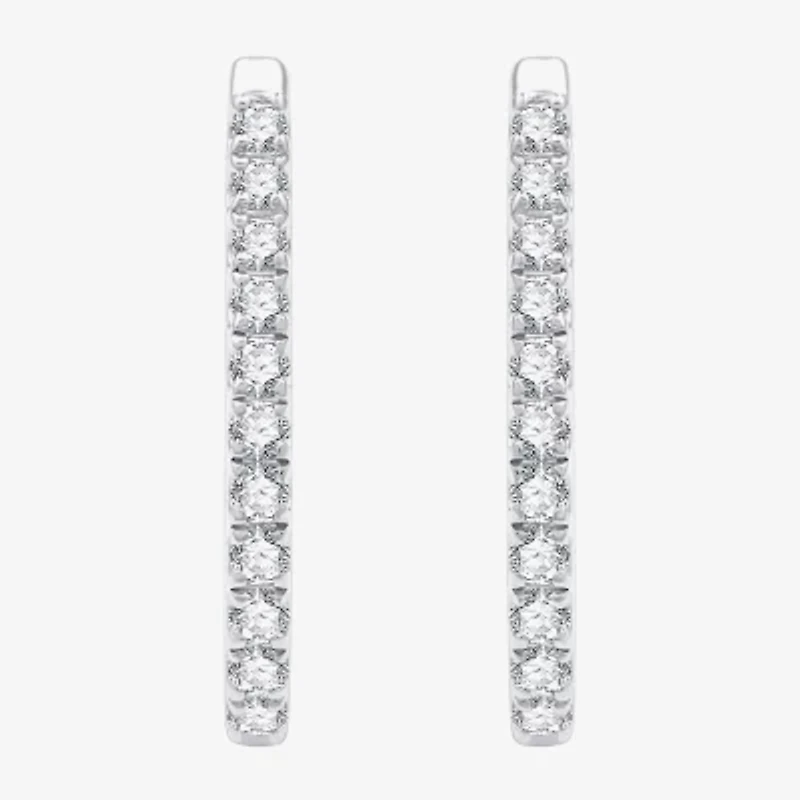 G/ Si1-Si2 Womens 1/2 CT. T.W. Lab Grown White Diamond Sterling Silver 21.6mm Round Hoop Earrings