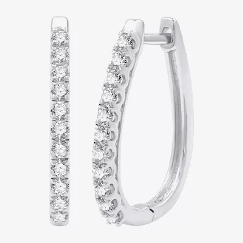 G/ Si1-Si2 Womens 1/2 CT. T.W. Lab Grown White Diamond Sterling Silver 21.6mm Round Hoop Earrings
