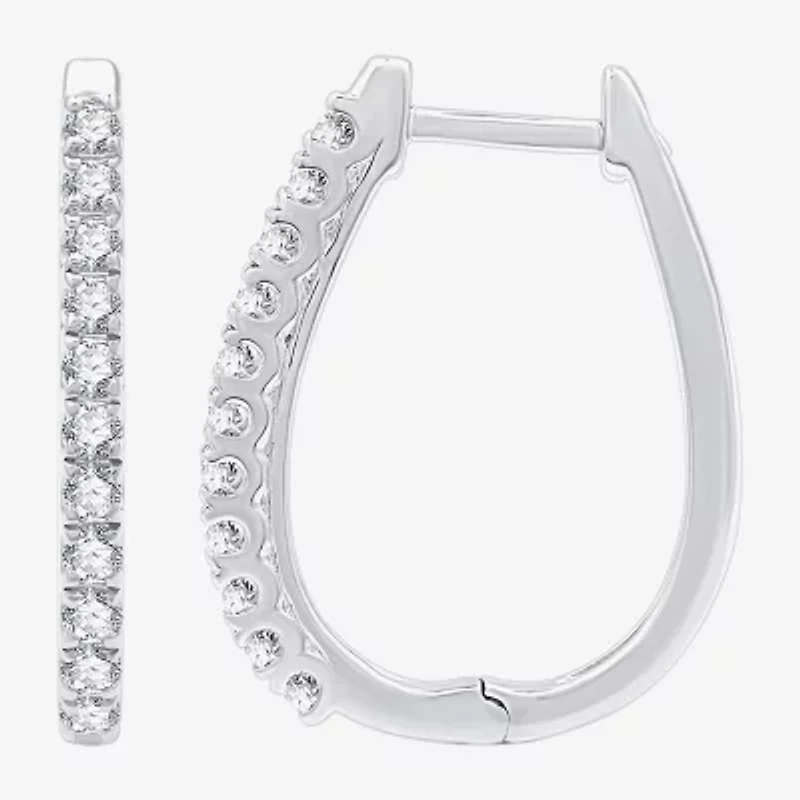 G/ Si1-Si2 Womens 1/2 CT. T.W. Lab Grown White Diamond Sterling Silver 21.6mm Round Hoop Earrings