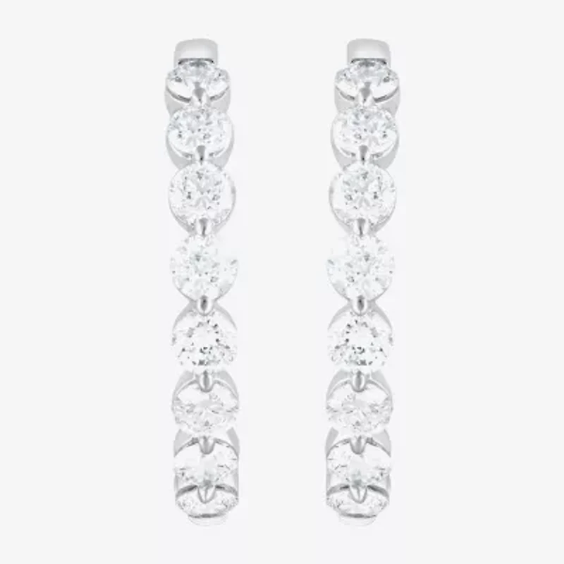 (F/Vs2) Womens 3 CT. T.W. Lab Grown White Diamond Sterling Silver 22.8mm Hoop Earrings