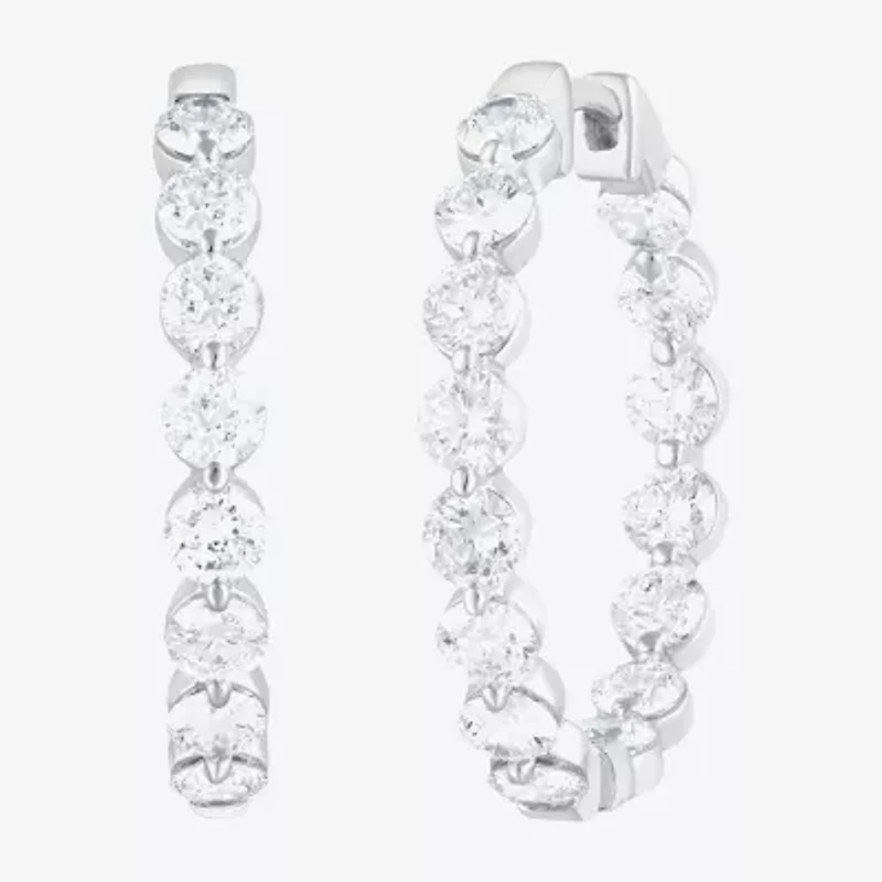 (F/Vs2) Womens 3 CT. T.W. Lab Grown White Diamond Sterling Silver 22.8mm Hoop Earrings