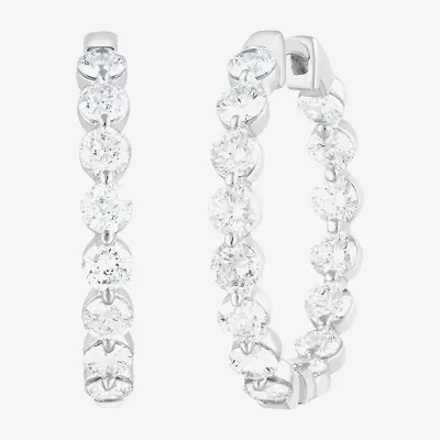 (F/Vs2) Womens 3 CT. T.W. Lab Grown White Diamond Sterling Silver 22.8mm Hoop Earrings