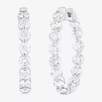 (F/Vs2) Womens 3 CT. T.W. Lab Grown White Diamond Sterling Silver 22.8mm Hoop Earrings