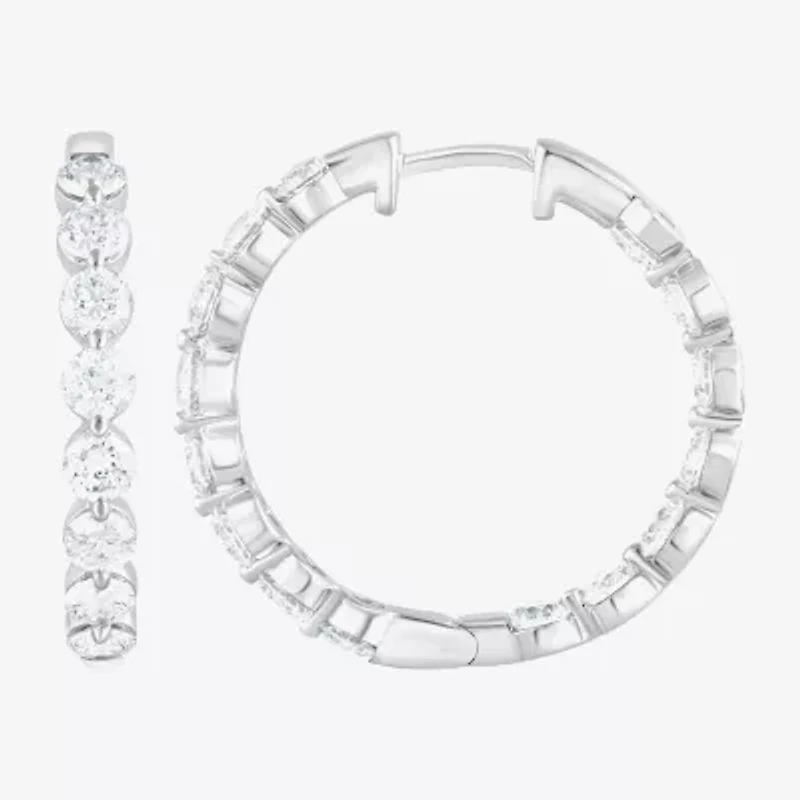 (F/Vs2) Womens 3 CT. T.W. Lab Grown White Diamond Sterling Silver 22.8mm Hoop Earrings