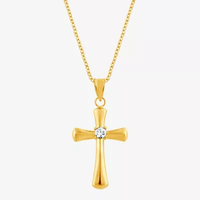 Cross (F/Vs2) Womens 1/10 CT. T.W. Lab Grown White Diamond 14K Gold Over Silver Cross 18 Inch Pendant Necklace