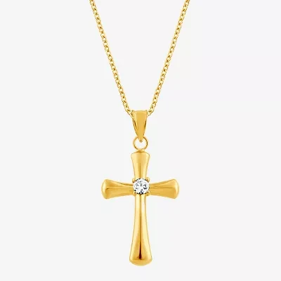 Cross (F/Vs2) Womens 1/10 CT. T.W. Lab Grown White Diamond 14K Gold Over Silver Cross 18 Inch Pendant Necklace
