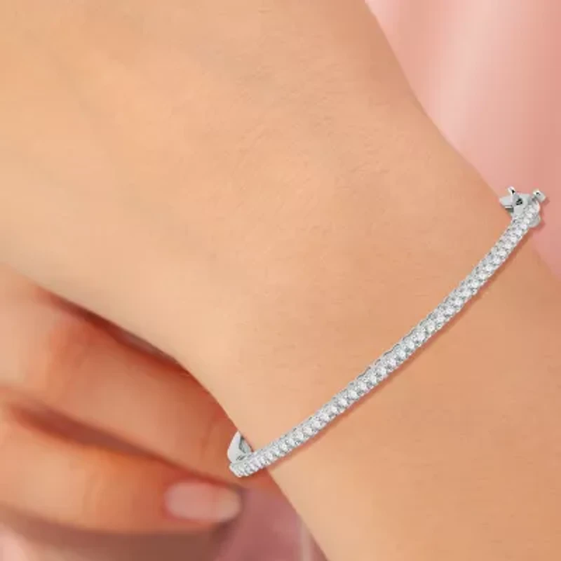 (G, Si1-Si2) Womens 1 CT. T.W. Lab Grown White Diamond Sterling Silver Round Bangle Bracelet