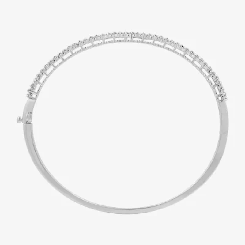 (G, Si1-Si2) Womens 1 CT. T.W. Lab Grown White Diamond Sterling Silver Round Bangle Bracelet
