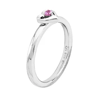 Personally Stackable Sterling Silver Lab-Created Pink Sapphire Heart Ring