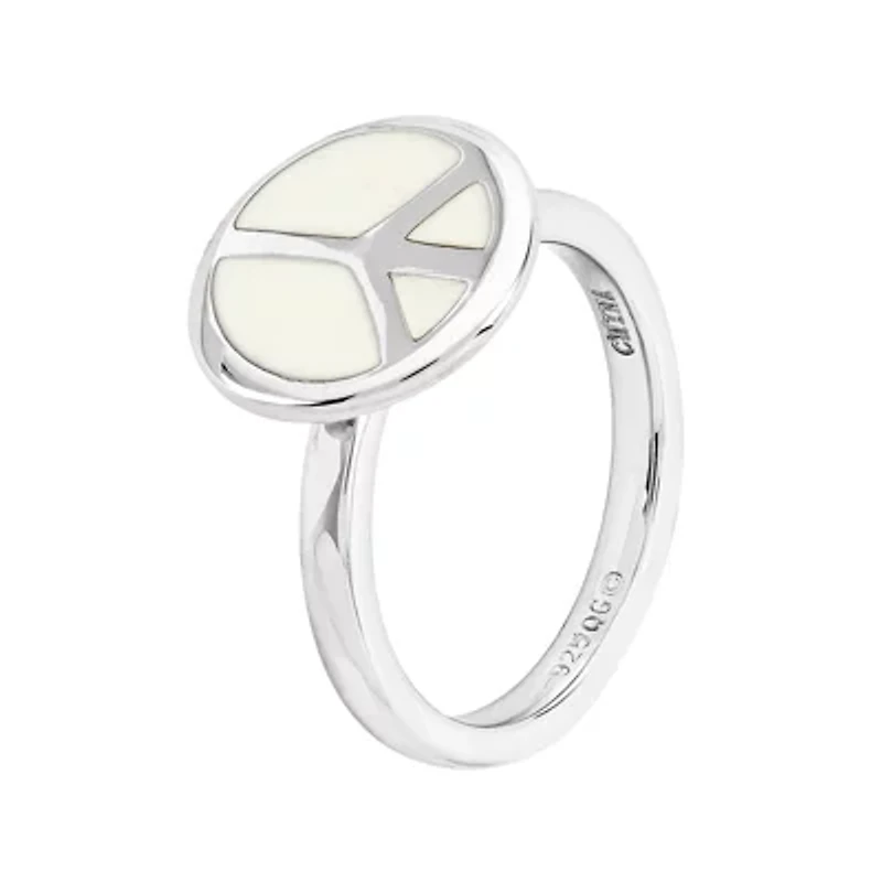Personally Stackable Sterling Silver White Enamel Peace Ring