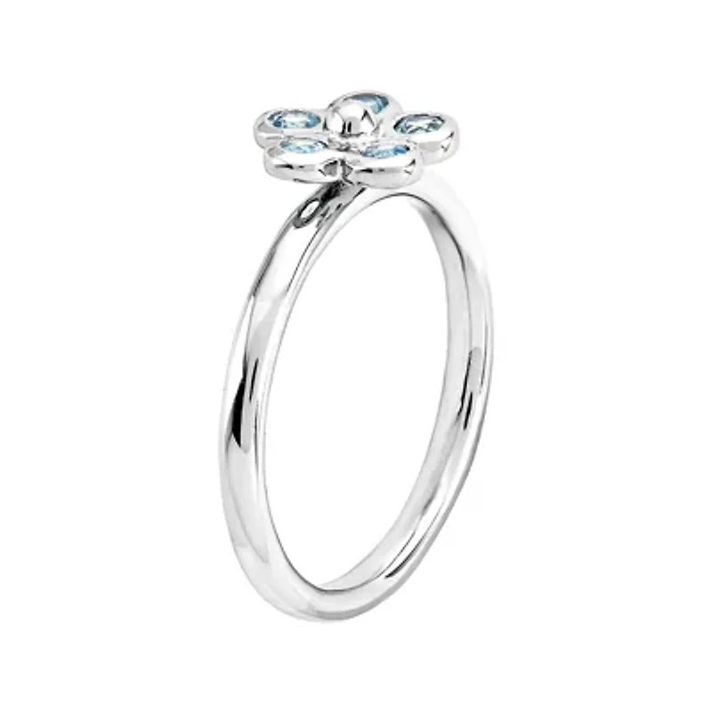 Personally Stackable Genuine Blue Topaz Flower Ring