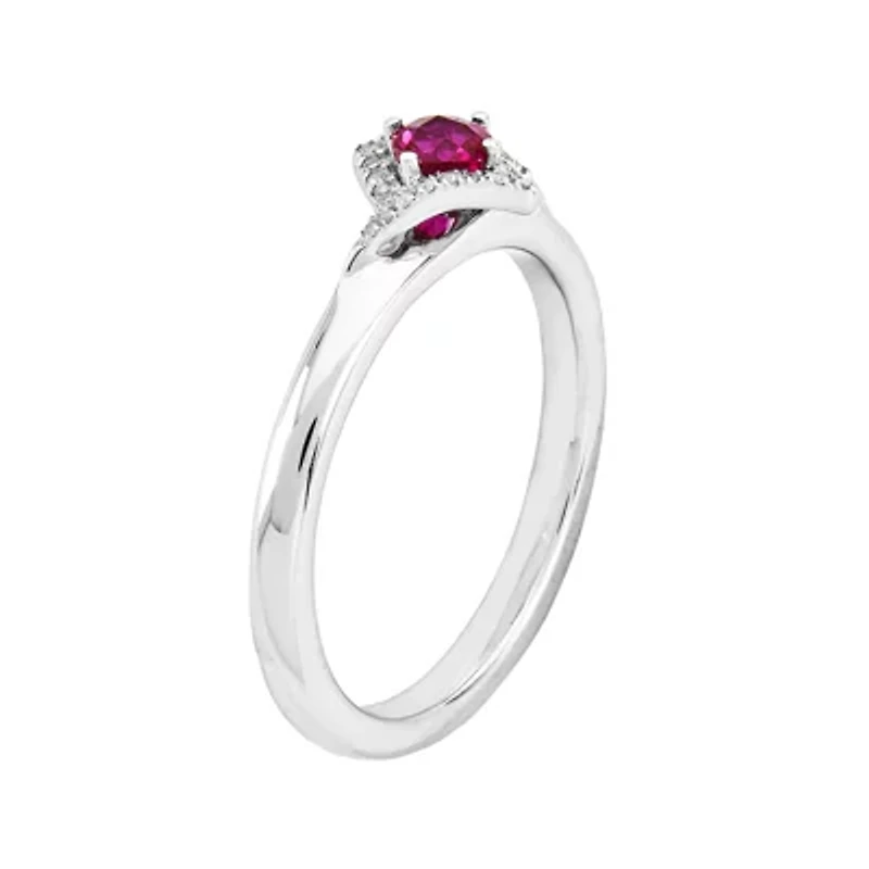 Personally Stackable 1/10 CT. T.W. Diamond and Lab-Created Ruby Ring